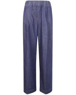 Semicouture Elastic-Waistband Pocket Boyfriend Jeans - Blue