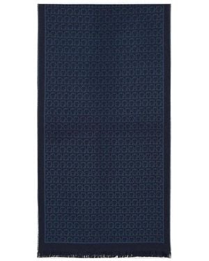 Ferragamo Gancini-Jacquard Wool Scarf - Black