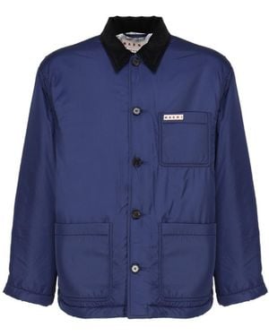 Marni Contrasting Collar Buttoned Overshirt Jacket - Blue