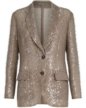 Brunello Cucinelli Dazzling Cascade Embroidery Blazer - Brown