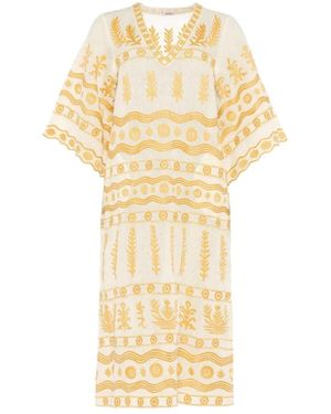 Eres Luxuriance Embroidered V-Neck Midi Dress - Metallic