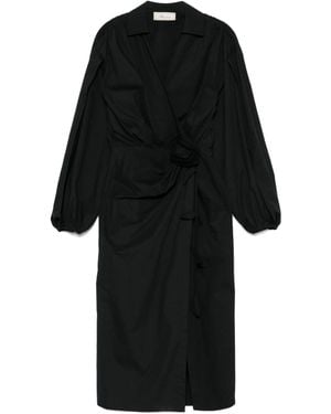 Blumarine Floral-Appliqué Midi Dress - Black