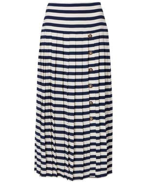 RIXO London Lea Striped Midi Skirt - Blue