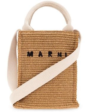 Marni Logo Embroidered Shoulder Bag - Natural