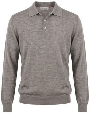 Brunello Cucinelli Collared Long-Sleeved Knit Sweater - Gray