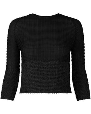 Issey Miyake Sheer Fuzzy Pleated Top - Black
