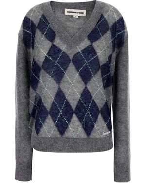 ShuShu/Tong Shushu/Tong Argyle V-Neck Knitted Sweater - Blue