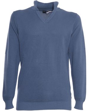 Fedeli V-Neck Knitted Pullover - Blue