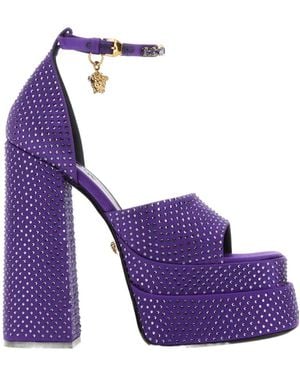 Versace Medus Aevitas Embellished Platform Sandals - Purple
