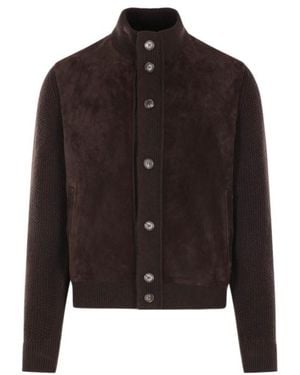 ZEGNA Suede-Panel Cardigan - Black