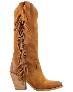 JE T'AIME Fringed Western Boots - Brown
