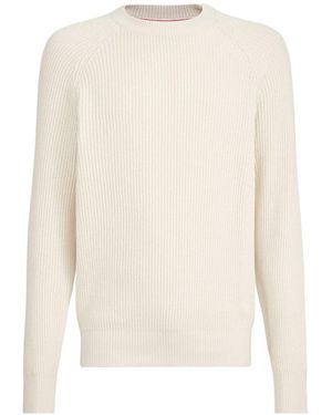 Brunello Cucinelli Malfilé Cotton English Rib Sweater With Raglan Sleeves - White