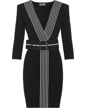 Elisabetta Franchi Knitted Belted Mini Dress - Black