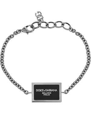 Dolce & Gabbana Logo Plaque Cable-Link Chain Bracelet - Metallic