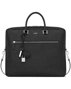 Saint Laurent Logo-Stamp Briefcase - Black