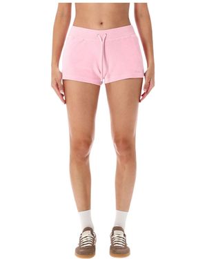 Sporty & Rich Velour Crystal Logo Shorts - Pink