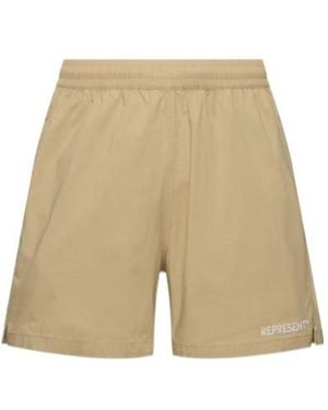 Represent Logo Embroidered Shorts - Natural
