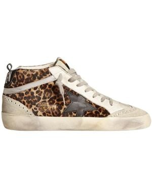 Golden Goose Mid Star Leopard Printed Lace-Up Trainers - Brown