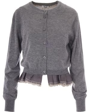 Liu Jo Ruffled Buttoned Cardigan - Gray