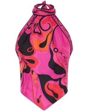 PUCCI Printed Silk-Twill Halterneck Top - Pink