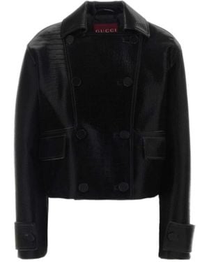Gucci Double Breasted Leather Jacket - Black