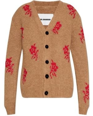 Jil Sander Rose-Detailed V-Neck Cardigan - Orange
