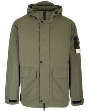 Stone Island Logo Patch Hooded Jacket - Green