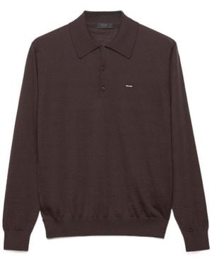 Prada Long-Sleeved Superfine Wool Polo Sweater - Brown