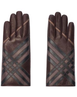 Burberry Check Intarsia Leather Gloves - Brown