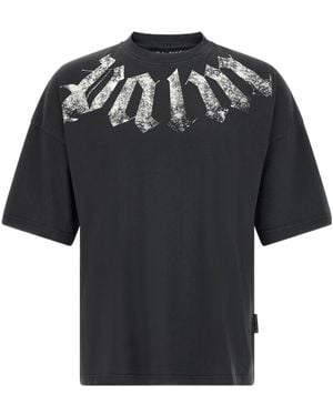 Palm Angels Craquelé Gothic Print T-Shirt - Black