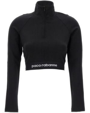 Rabanne Logo-Underband Zipped Cropped Top - Black