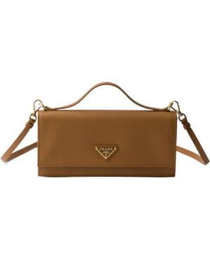Prada Triangle-Logo Top Handle Wallet - Brown