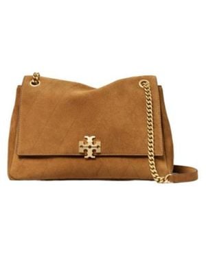Tory Burch Charlie Quilted Suede Shoulder Bag - Brown
