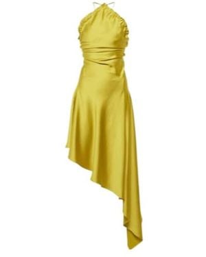 The Attico Feather-Trimmed Satin Gown - Yellow
