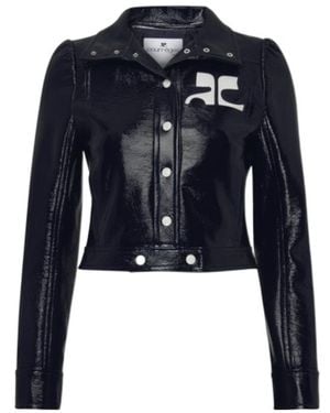 Courreges Long-Sleeved Logo Leather Jacket - Blue