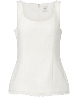 Posse Effi Scalloped Linen Tank Top - White