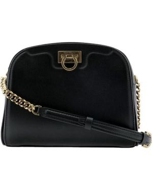 Ferragamo Gancini Detail Embossed Cross-Body Bag - Black