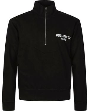 DSquared² Logo-Print Half-Zip Sweatshirt - Black