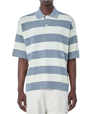 Stone Island Striped Knitted Polo Shirt - Blue