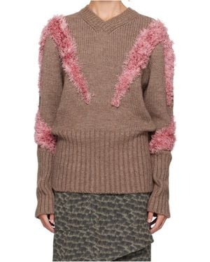 Kiko Kostadinov Ribbed-Knit V-Neck Jumper - Brown