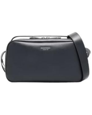Emporio Armani Logo-Stamp Leather Shoulder Bag - Blue
