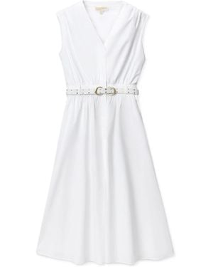 MICHAEL Michael Kors Stretched Poplin Belted Midi Dress - White