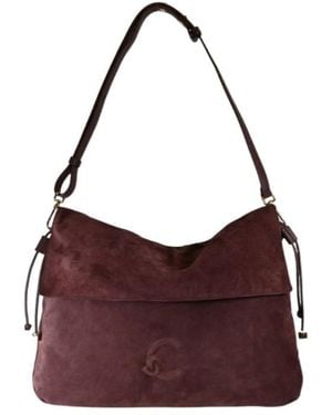 Coccinelle Medium Lidia Logo-Embossed Suede Shoulder Bag - Purple