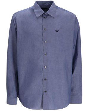 Emporio Armani Eagle-Logo Cotton Shirt - Blue