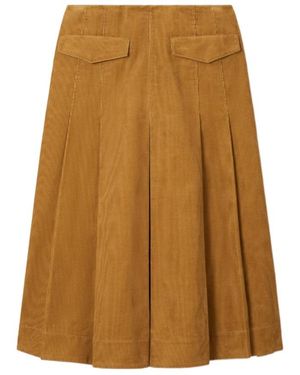 Tory Burch Corduroy Pleated Skirt - Brown