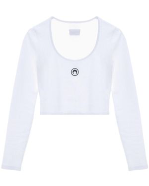 Marine Serre Round-Neck Long-Sleeved Fitted Short-Sleeved T-Shirt - White
