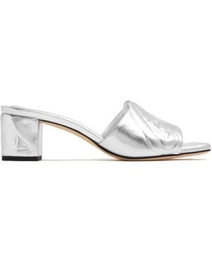 McQueen The Seal Emboosed Metallic Sandals - White