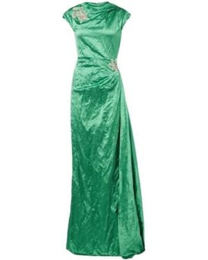 Erdem Draped Embellished Satin Gown - Green