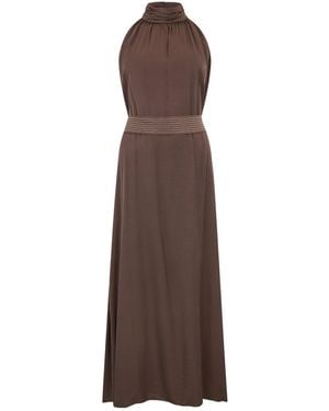 Peserico Tied-Waist High-Neck Sleeveless Dress - Brown