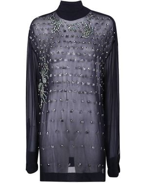 Dries Van Noten High Neck Embellished Blouse - Blue